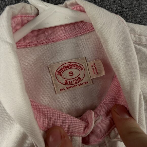Brooks Brothers White Pink Small Button Up Shirt Men Supima Cotton Long Sleeve - Picture 8 of 16